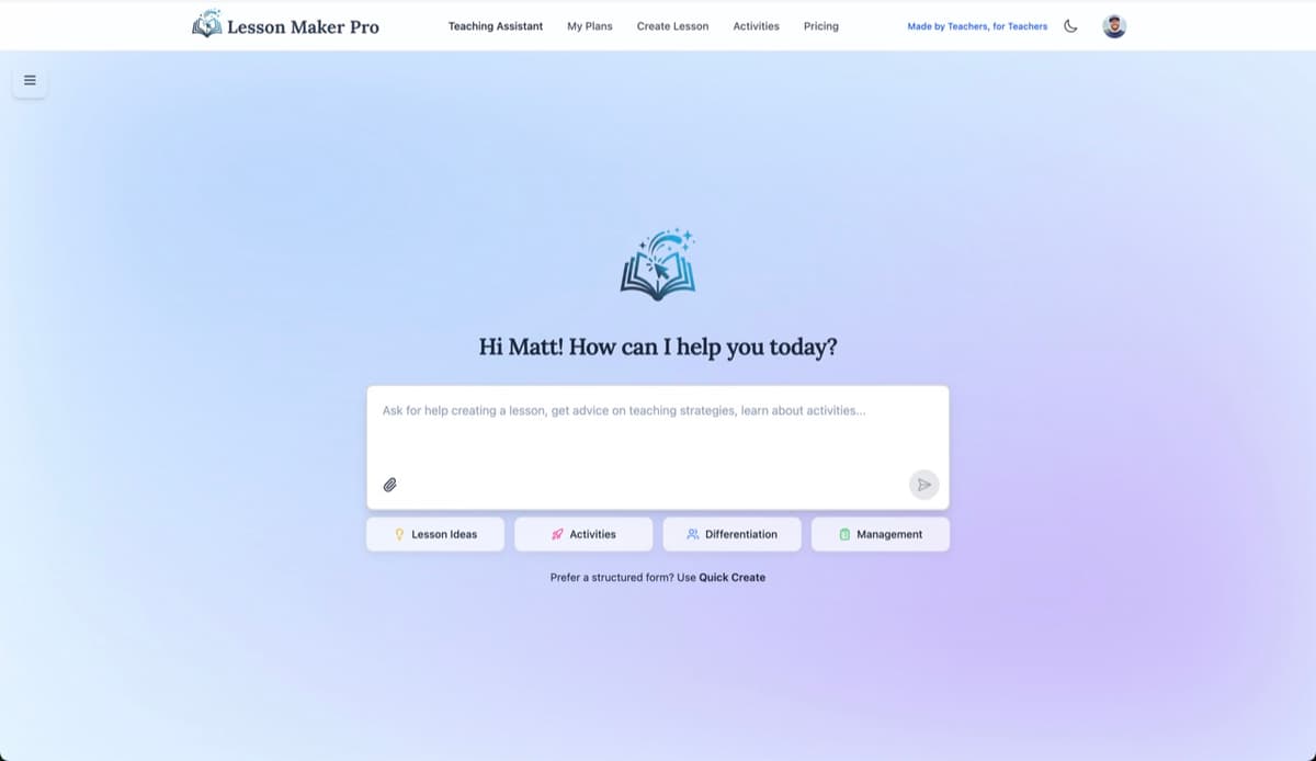 Teacher using AI teaching assistant for lesson planning