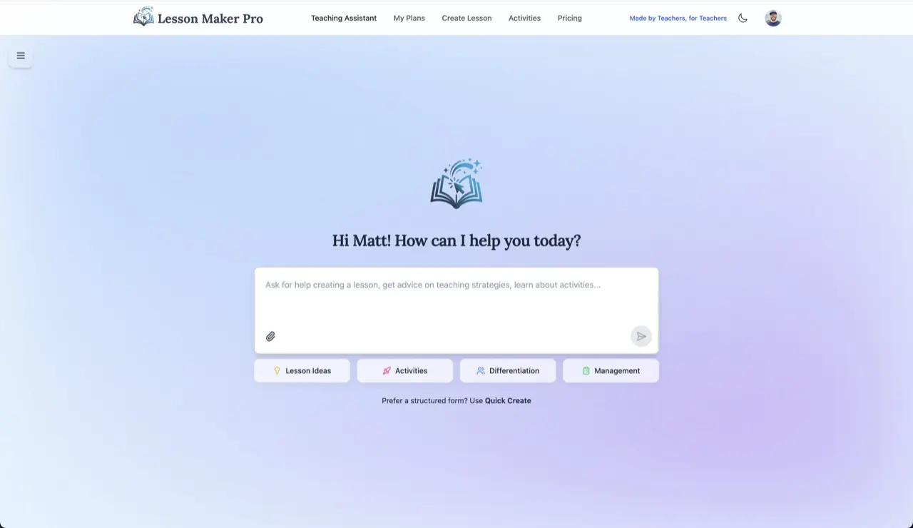 Lesson Maker Pro Teaching Assistant Demo