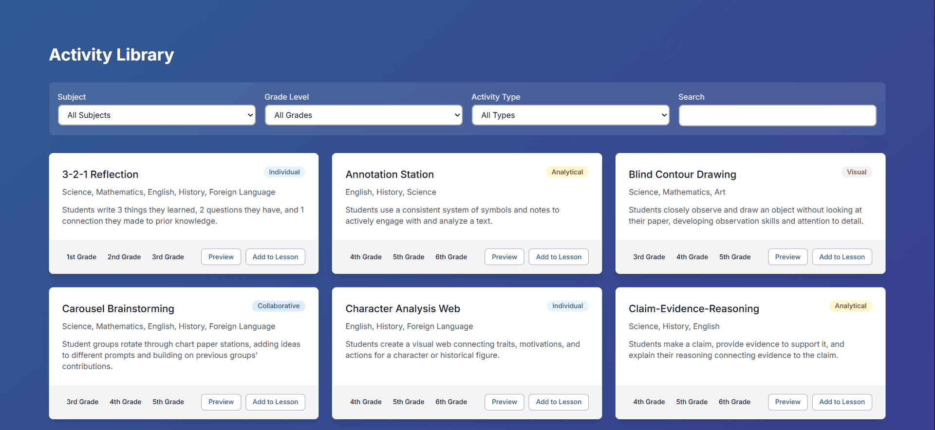 Activity library interface